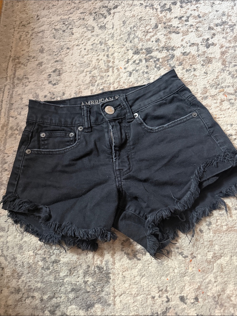 American Eagle Outfitters Black Frayed Hem Jean Shorts